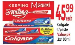 Supa Store Colgate t/paste Value pk 2x100ml offer
