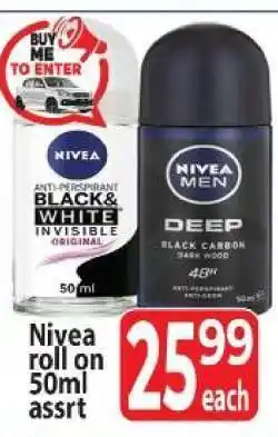 Supa Store Nivea roll on 50ml assrt offer