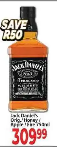 Supa Store Jack Daniel's Orig./Honey/Apple/Fire 750ml offer