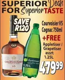 Supa Store Courvoisier VS Cognac 750ml + FREE Appletiser / Grapetiser asst 1.25L offer