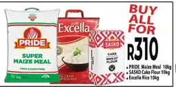 Supa Store PRIDE Maize Meal 10kg, SASKO Cake Flour 10kg, Excella Rice 10kg offer