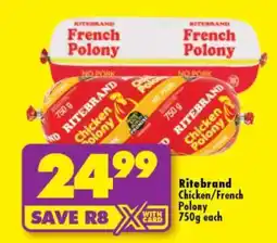 Shoprite Ritebrand Chicken/French Polony 750g offer