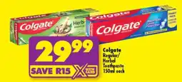Shoprite Colgate Regular/Herbal Toothpaste 150ml each offer