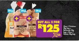 Shoprite Class 1 Potatoes 2kg bag + Butternut 3kg bag + Class 1 Onions 2kg bag offer