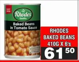 Advance Cash n Carry RHODES BAKED BEANS 410G X 6's offer