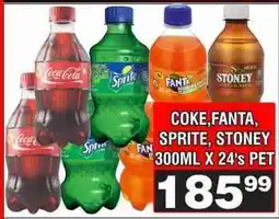 Advance Cash n Carry COKE, FANTA, SPRITE, STONEY 300ML X 24's PET offer