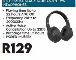 Sounds Great RED-E MUSE BLACK BLUETOOTH TWS HEADPHONES offer