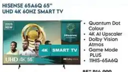 Sounds Great HISENSE 65A6Q 65" UHD 4K 60HZ SMART TV offer