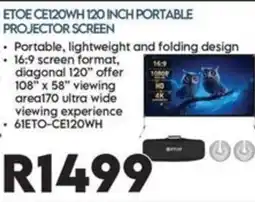 Sounds Great ETOE CE120WH 120 INCH PORTABLE PROJECTOR SCREEN offer