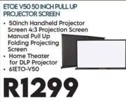 Sounds Great ETOE V50 50 INCH PULL UP PROJECTOR SCREEN offer