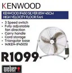 Sounds Great KENWOOD IF450 SILVER 85W 45CM HIGH VELOCITY FLOOR FAN offer