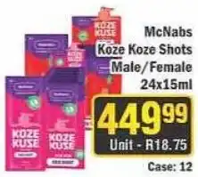 J&E Cash and Carry McNabs Koze Koze Shots Male/Female offer