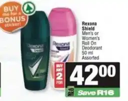 Spar Rexona Shield Men's or Women's Roll On Deodorant Assorted offer