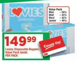 OK Grocer Lovies Disposable Nappies Value Pack offer