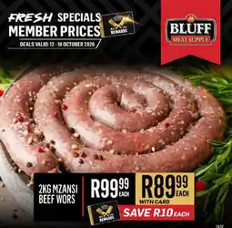 Bluff Meat Supply Bluff Meat Supply 2KG Mzansi Beef Wors offer