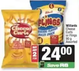Spar Willards Cheese Curls or Flings Assorted offer