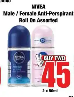 Boxer NIVEA Male / Female Anti-Perspirant Roll On Assorted offer
