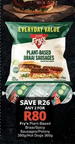 Checkers Fry's Plant-Based Braai/Spicy Sausages/Polony/Hot Dogs offer