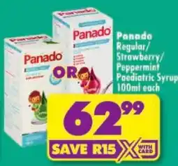 Shoprite Panado Regular/Strawberry/Peppermint Paediatric Syrup offer