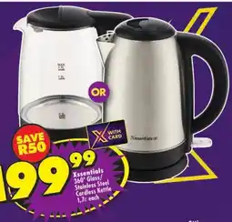 Shoprite Xessentials 360° Glass/Stainless Steel Cordless Kettle offer