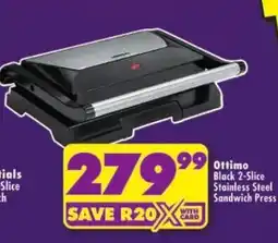 Shoprite Ottimo Black 2-Slice Stainless Steel Sandwich Press offer