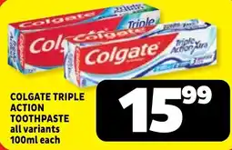 Usave Colgate Triple Action Toothpaste offer