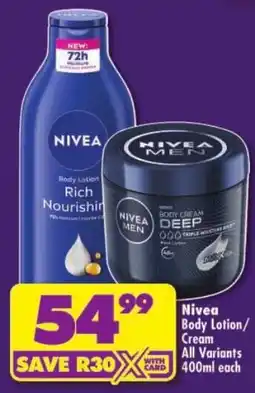 Shoprite Nivea Body Lotion/Cream offer