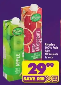 Shoprite Rhodes 100% Fruit Juice All Variants offer