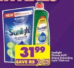Shoprite Sunlight Platinum Refill/Original Dishwashing Liquid offer