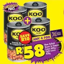 Shoprite Koo Baked Beans in Tomato Sauce / Chilli Sauce offer