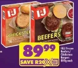 Shoprite I&J Frozen Beefers/Chicksters Burgers offer