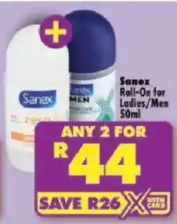 Shoprite Sanex Roll-On for Ladies/Men offer