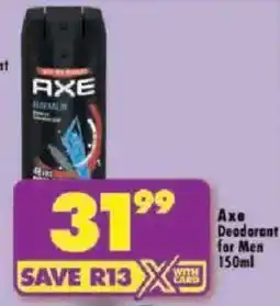 Shoprite Axe Deodorant for Men offer