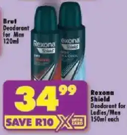 Shoprite Rexona Shield Deodorant for Ladies/Men offer