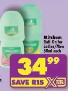 Shoprite Mitchum Roll-On for Ladies/Men offer