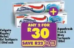 Shoprite Aquafresh Fresh & Minty Toothpaste offer