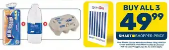 Blue Ribbon Classic White Sliced Bread, PnP Full Cream or Low Fat Fresh Milk Assorted and PnP no name Eggs Large