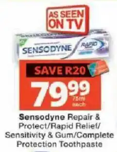 Checkers Sensodyne Repair & Protect/Rapid Relief/Sensitivity & Gum/Complete Protection Toothpaste offer