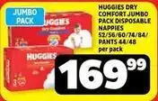 Usave Huggies - dry comfort jumbo pack disposable nappis 52/56/60/74/84/ pants 44/48 offer