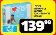 Usave Lovies - disposable nappies 40/42/44/50/56 per pack offer