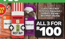 Usave Best buy - potatoes 7kg pocket + carrots 3kg bag + beetroot 3kg bag offer