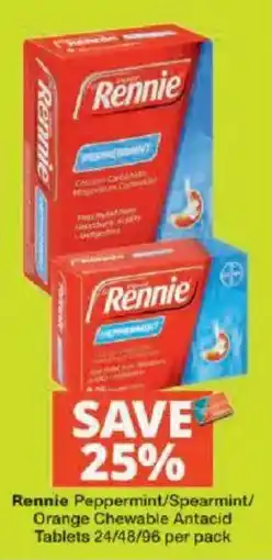 Checkers Rennie Peppermint/Spearmint/Orange Chewable Antacid Tablets offer
