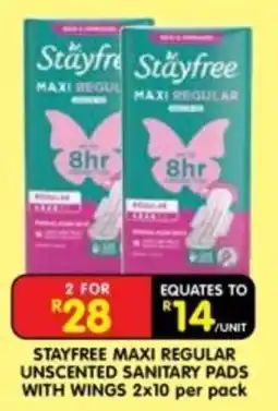 Shoprite Stayfree Maxi Regular Unscented Sanitary Pads With Wings offer