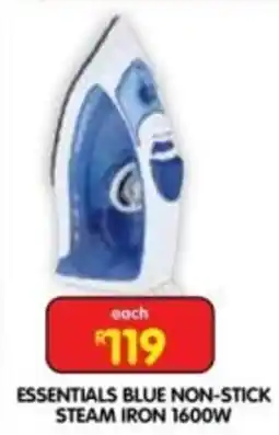 Shoprite ESSENTIALS BLUE NON-STICK STEAM IRON 1600W offer