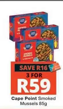 Checkers Cape Point Smoked Mussels 85g offer
