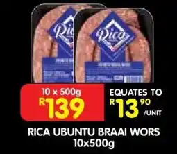 Shoprite RICA UBUNTU BRAAI WORS 10x500g offer