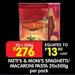 Shoprite Fatti's & Moni's Spaghetti/Macaroni Pasta 20x500g offer