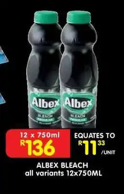 Shoprite ALBEX BLEACH all variants 12x750ML offer