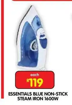 Shoprite ESSENTIALS BLUE NON-STICK STEAM IRON 1600W offer