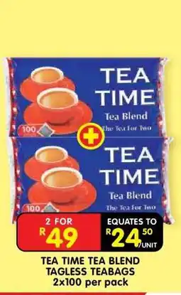 Shoprite TEA TIME TEA BLEND TAGLESS TEABAGS 2x100 per pack offer